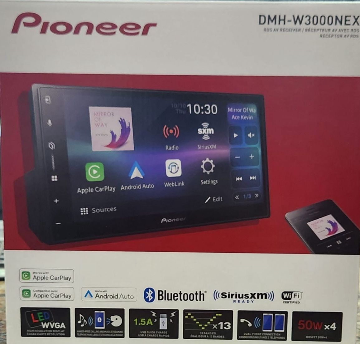 Pioneer DMH-W3000NEX Single-DIN 6.8" Multimedia Digital Receiver with Wired/Wireless Apple CarPlayAndroid Auto Bluetooth and Wi-Fi Ready® , SiriusXM™ 