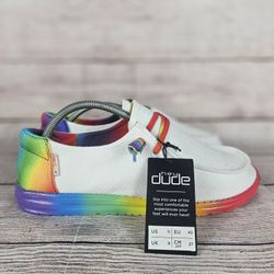 Hey Dude Wendy Pride White Rainbow Slip On Loafers Shoes 1(contact info removed)2 Women Size 11