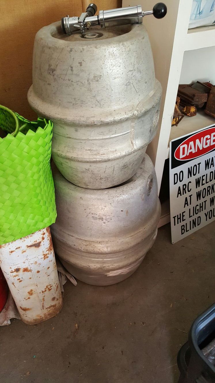 2 old style aluminum beer kegs. $60