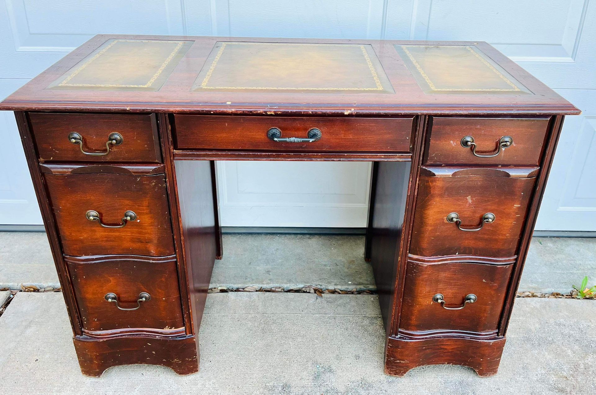 Beautiful Antique Wood Desk with Leather Inlay Top