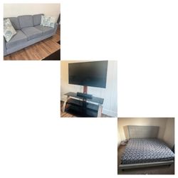 TV stand with stand mount, sofa, king size bed with mattress, Twin size mattress