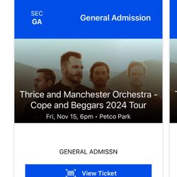 2 GA Tickets For Thrice And Manchester Orchestra @ Petco Park 11/15