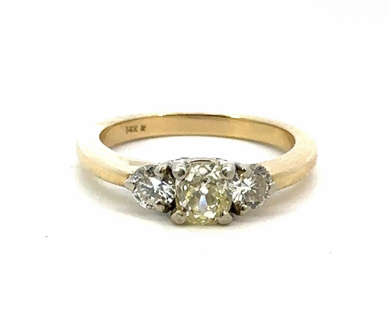 Woman’s Ladies 14k Two Toned White Yellow Gold Past Present Future 3 Diamond 0.90 CTW Ring Size 6 GP3091509