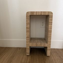 Boho Woven Seagrass Side Table with Storage Shelf