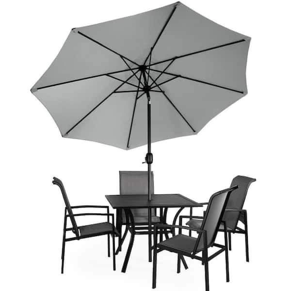 9 ft. Steel Outdoor Market Patio Umbrella in Dark Grey