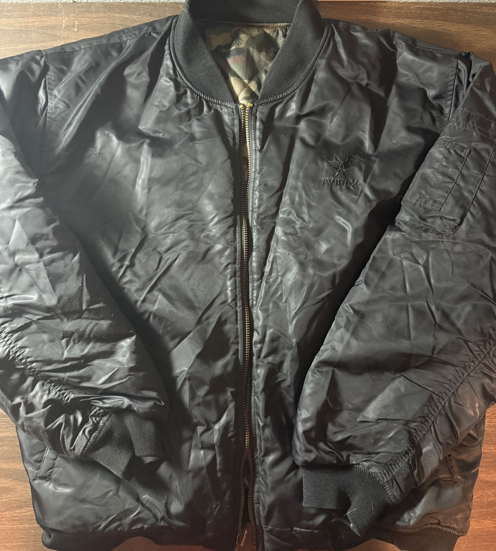 AVIREX JACKET FLYING BLACK Flight Bomber size Men’s XL Camo Lined Full Zip