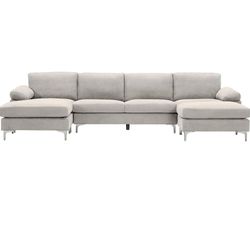 Beige Sectional w/  Reversible Ottoman 