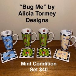 Never Used! Alicia Tormey Designs Tall Mugs & Coasters 