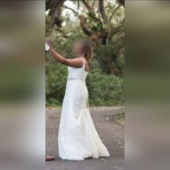 Oleg Cassini Tank Beaded Lace Wedding Dress | Ivory Wedding Dress Size 12