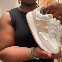 Tan and White New Balance