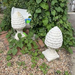 Pair Cement Pine Cone Topiary’s 