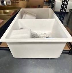 New 33x19x9 Double Bowl Undermount Kitchen Sink 50/50 Split Granite Composite