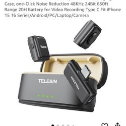TELESIN°Wireless Lavalier Microphone with Charging Case, one-Click Noise Reduction 48KHz 24Bit 650ft Range 20H Battery for Video Recording Type C Fit 