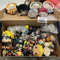 Box Of Anime Keychain Figures And Mini Figures 
