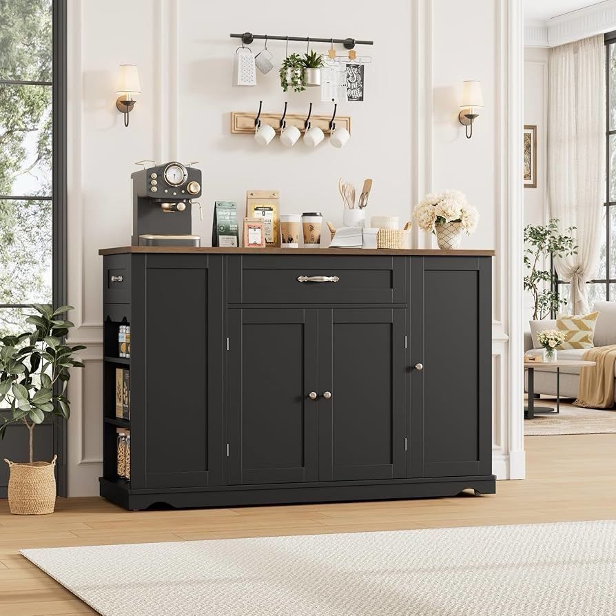 Kitchen Island Cart with Storage, 47'' Kitchen Storage Island on Wheels with 2 Drawers, Rolling Island Table with Adjustable Shelves, Mobil