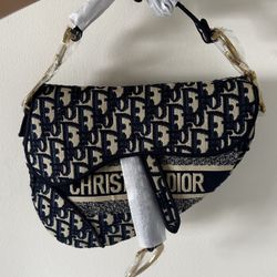 SADDLE BAG Blue Dior Oblique Embroidery