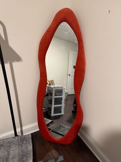 Full-Length Wavy Floor Mirror Velvet Frame