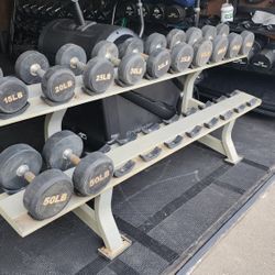 15-50lb Pro Style Rubber Dumbbell Set With Rack