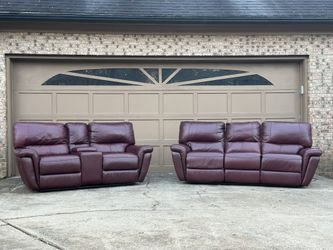 Burgundy Real Leather Sofa & Loveseat (Delivery Available!)