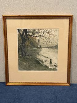 LUIGI KASIMIR (b1881) Original 1920s Aquatint Etching "Persenbeug on the Danube"