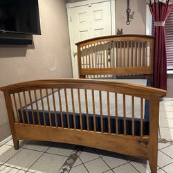 QUEEN BED FRAME WITH BOX SPRING IN GOOD CONDITION  