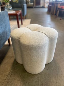 Grey and White Herringbone Ottoman or Stool