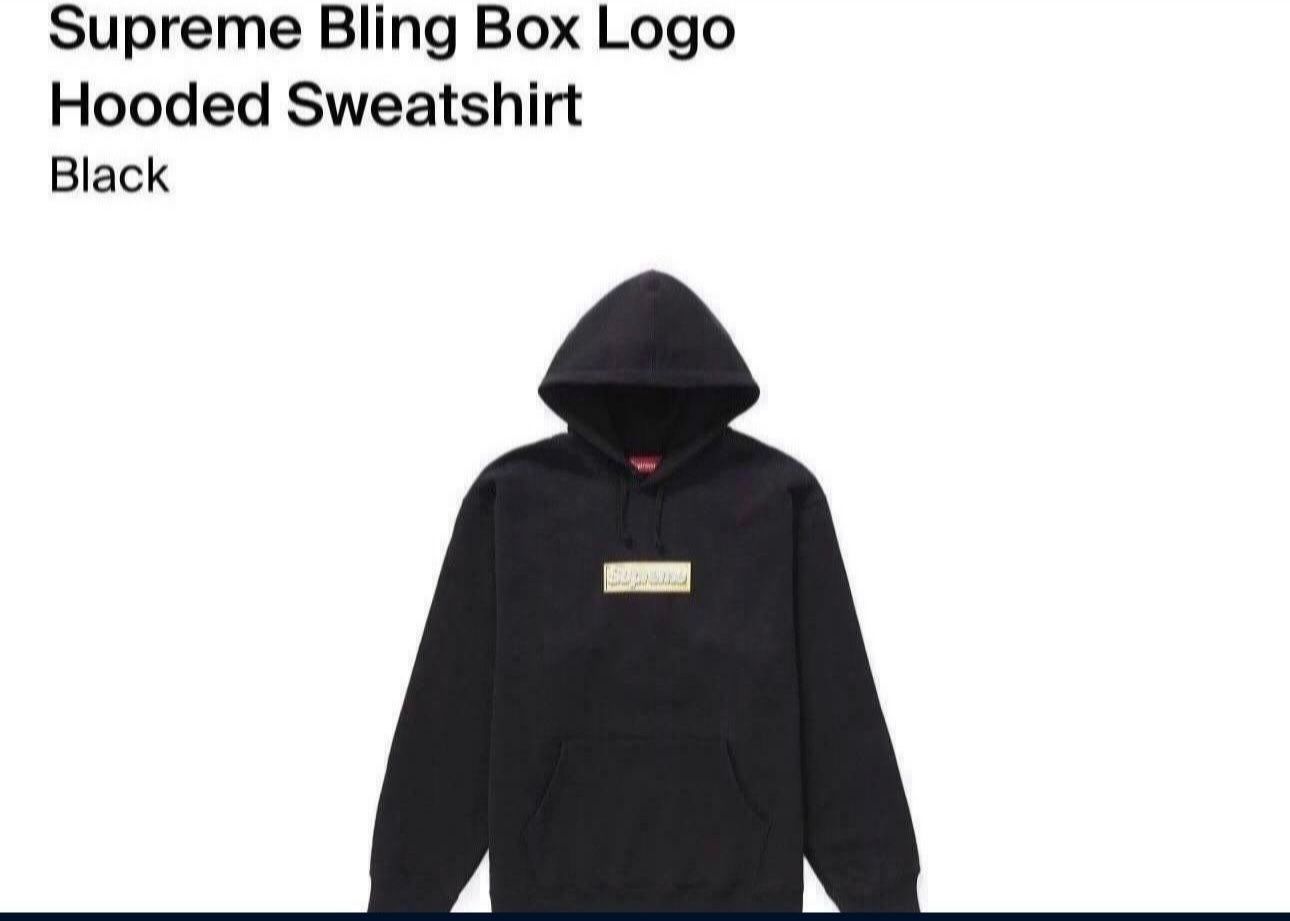 Supreme Bling Box Logo Hooded Sweatshirt Black Size Small Brand New