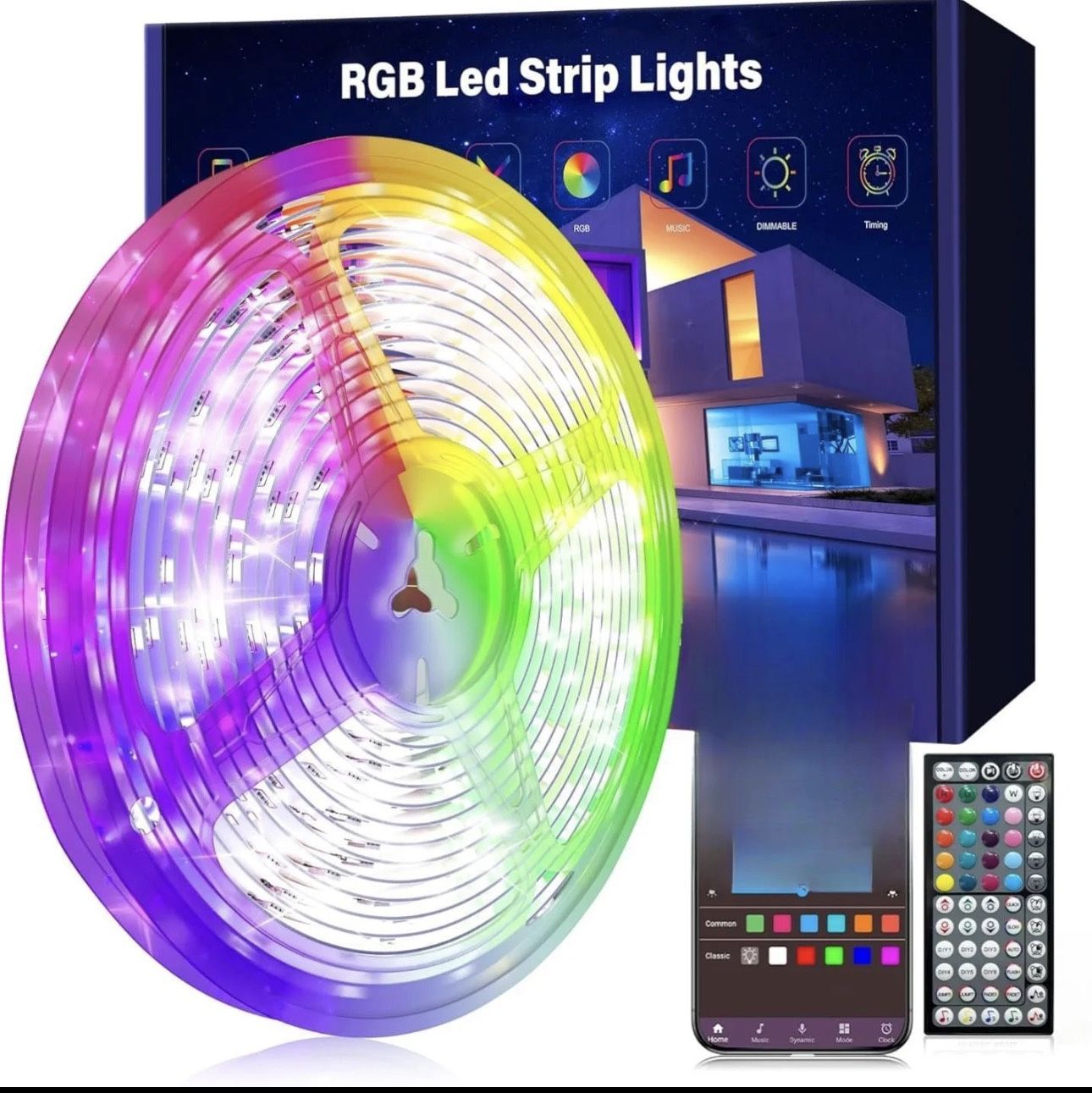 Led Lights for Bedroom 100ft (1 Rolls of 100ft) Music Sync Color Changing Led Strip Lights with 60 Key Remote and App Control RGB Led Light Strip for