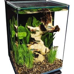 Marineland Portrait Glass LED Aquarium Kit, 5 Gallons, Hidden Filtration,Black