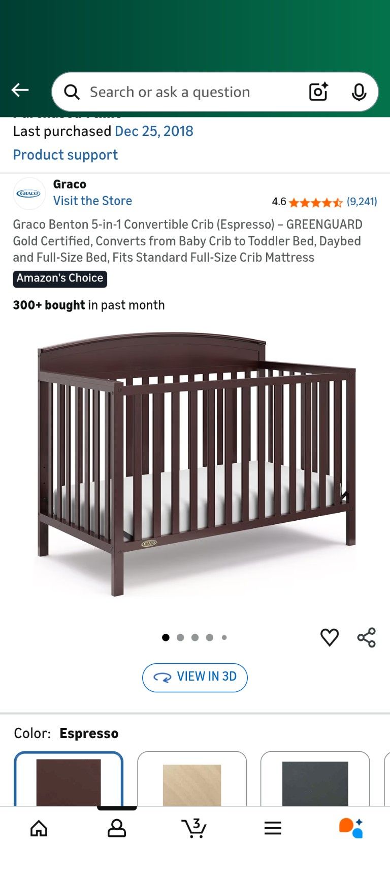 Graco Benton 5-in-1 Convertible Crib (Espresso) – GREENGUARD Gold Certified, Converts from Baby Crib to Toddler Bed, Daybed and Full-Size Bed, Fits St