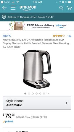 Variable Temperature Electric Kettle Stainless Steel Brushed 1.7 L