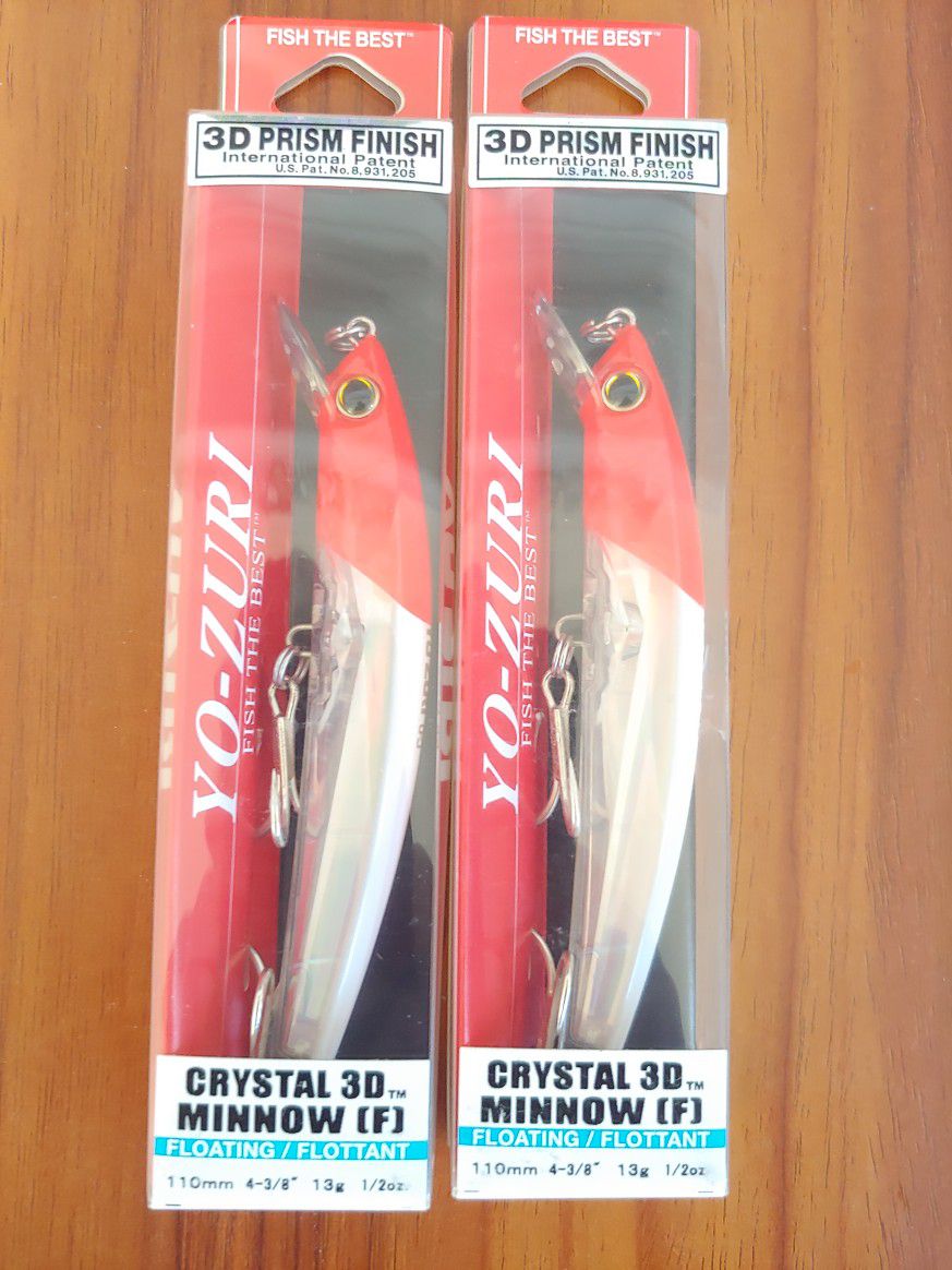 2 Packs Yo-Zuri Crystal 3D Minnow Floating Shallow Diver - F1146-C5 - Red Head / 4 3/8 inch - 1/2 oz - Fishing Lures