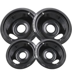 GE Black Stove Drip Pans, 10% Energy Save by Enamel Spraying Prevent Bending and Rust - Include 2 6'' Burner Drip Pans and 2 8'' Drip