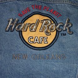 Men's Vintage Lee Jean Jacket/Denim Hard Rock 42R Button Up. 'Save The Planet'