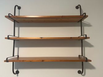 Wood 3 Level Wall Shelf with Metal Brackets