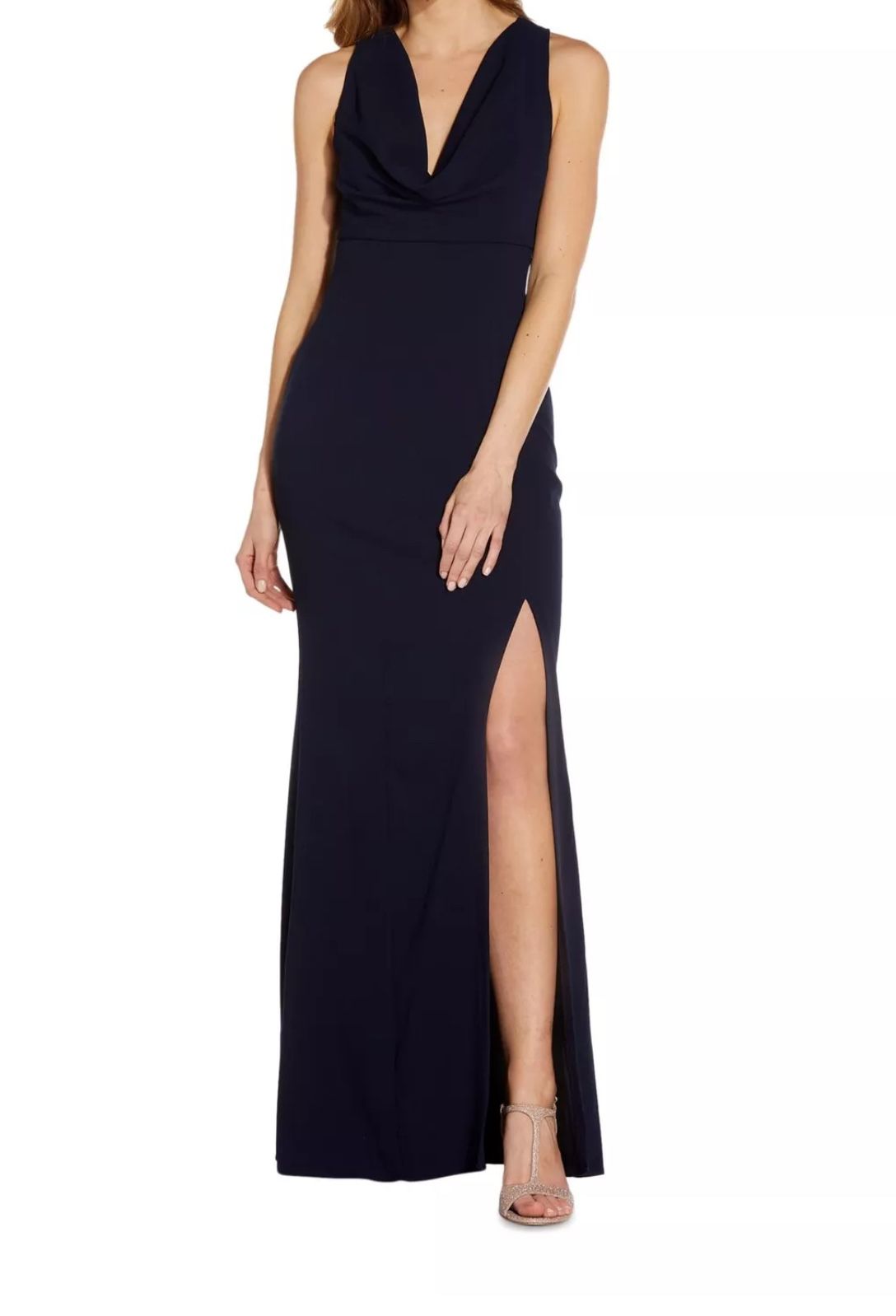 Adrianna Papell Cowl Neck Formal Crepe Gown