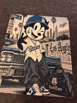 Dodger themed Felix the cat on a metal sheet