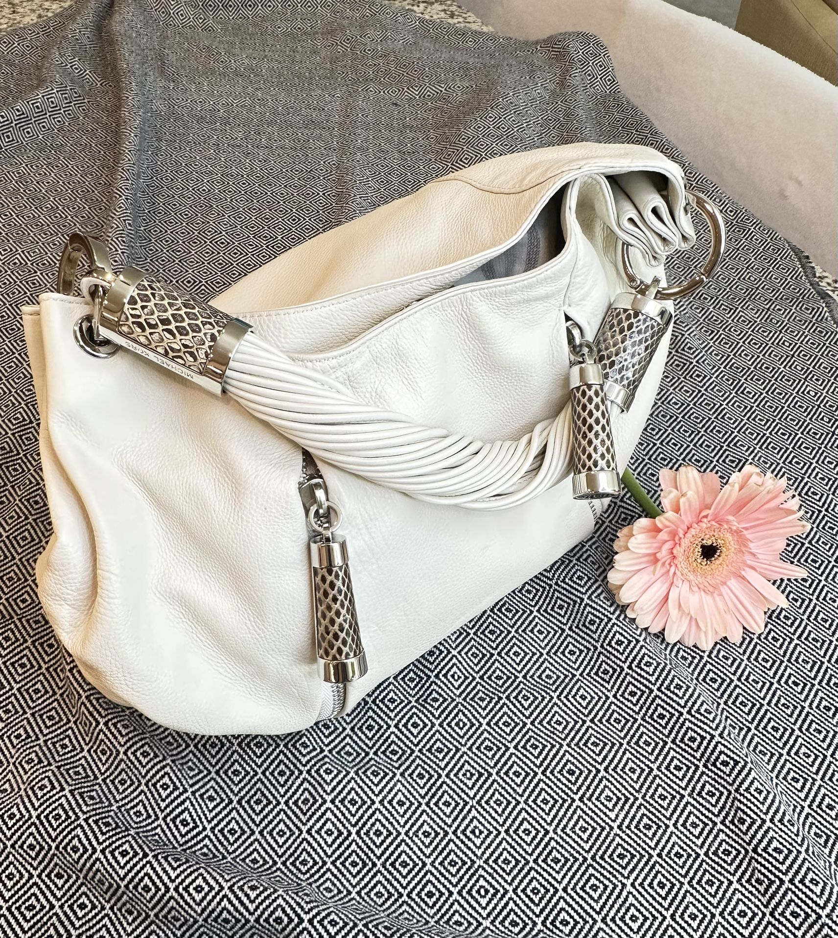 Michael Kors Vintage Cream Leather Hobo Bag / Python Skin NEAR MINT Condition