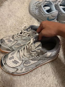Silver Metallic Mesh Low-Top Sneakers