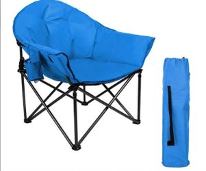 Oversized Camping Chair, Outdoor Padded Folding Chair with Cup Holder, Moon Round Saucer Club Chair, Outside Foldable Camp Chair with Carry Bag for Pi