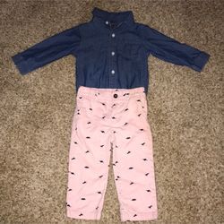 carters pink dinosaur baby boys pants & jean onesie 12m