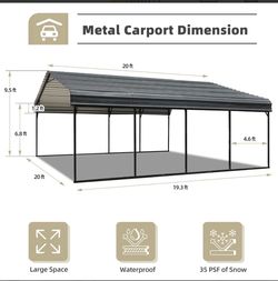 Metal Carport 20x20 ft Steel Frame