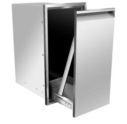 New Built-in Single Trash Drawer 14" W x 27" H x 20" D, Pull-Out Tray Outdoor Kitchen Stainless Steel Trash Drawer Storage One Trash Bin for BBQ Islan