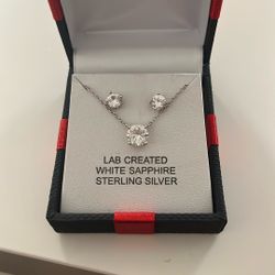 White Sapphire Necklace + Earring Set (Sterling Silver)