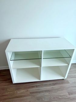 White TV stand with wheels
