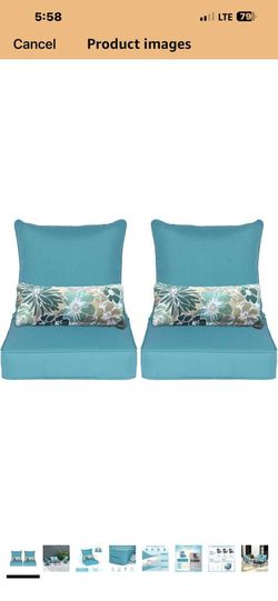 Aoodor Outdoor Chair Cushion, 22 x 24 Inch Water-Resistant, Fade-Resistant Olefin Frbric Patio Seat Cushions with Removable Cover and Adjustable Strap