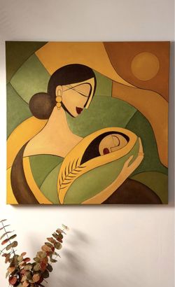Mother’s Embrace — Original Square Acrylic Painting on Canvas (36×36 inches)
