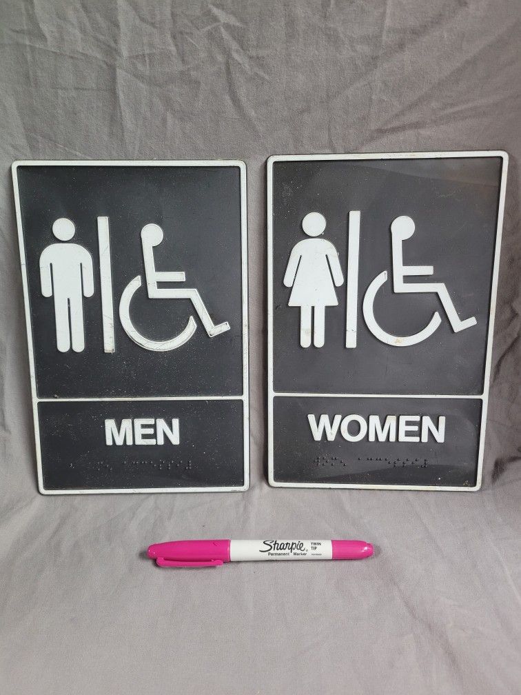 Pair Of Restroom Signs, With Brail