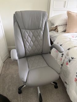 Gray Leather High-Back Executive Office Chair