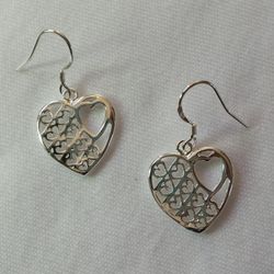 Heart in Heart Sterling Silver Dangle Earrings